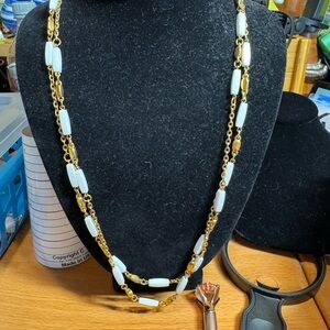 Vintage Crown Trifari Elegant Gold and White Necklace